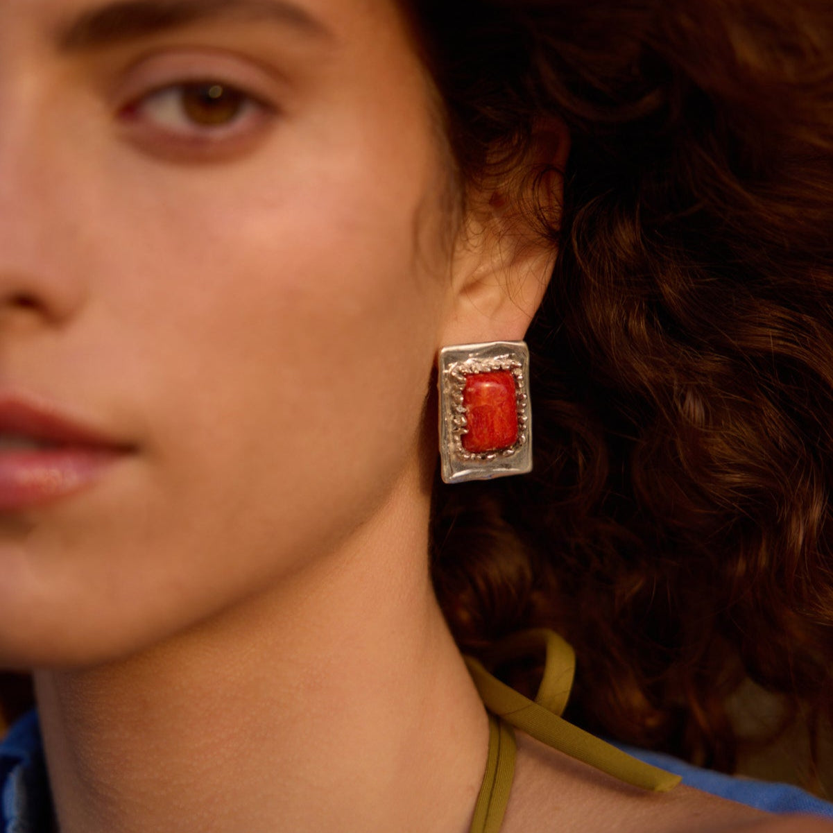 ALBA SILVER&RED EARRINGS