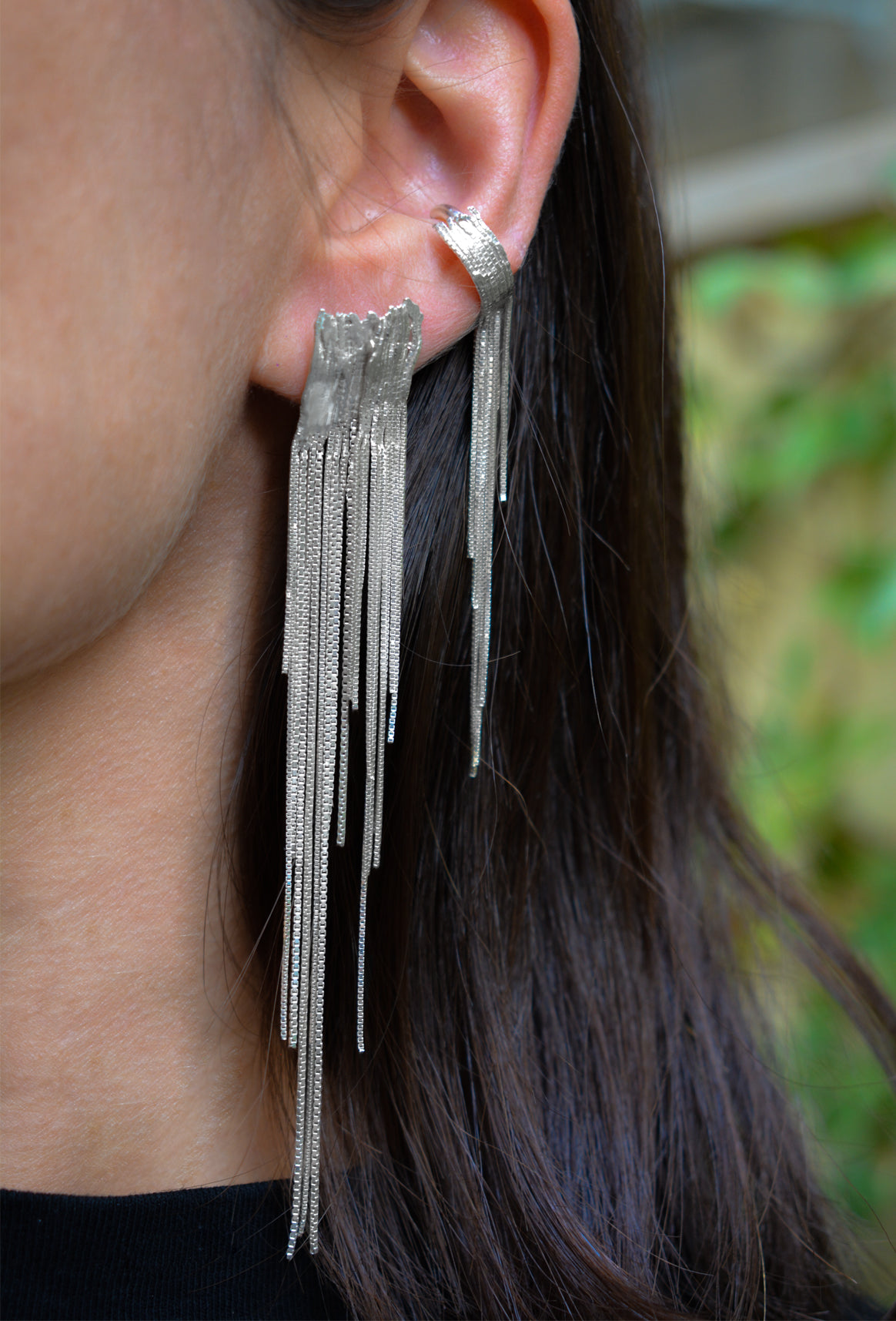 Silver WATERFALL earrings L Size